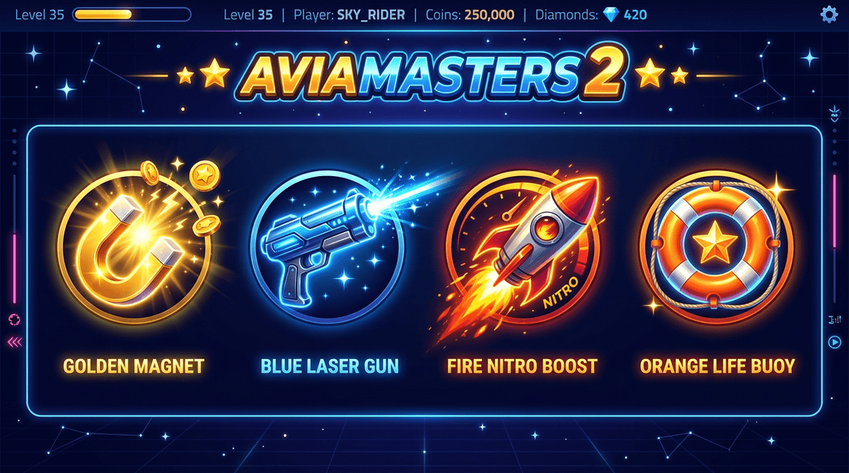 Бустеры Aviamasters 2: Magnet, Laser Gun, Nitro, Life Buoy